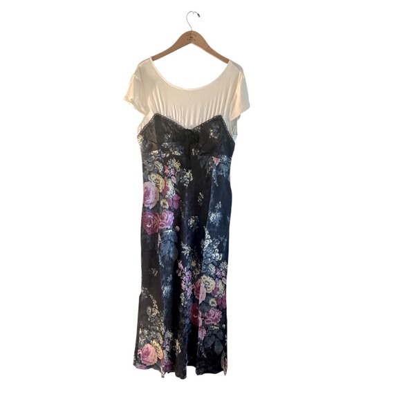 Anthropologie Twofer Slip Midi Dress Size Medium Black Floral Side Zipper - Picture 4 of 15